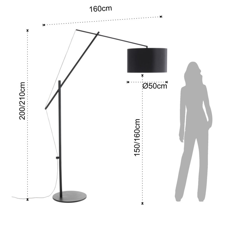 Keith 200cm Black Task Floor Lamp