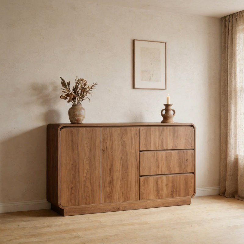 Modern Light Walnut Sideboard, 55.1'' Wide Storage Cabinet With 2 Doors And 3 Drawers, Versatile Dining Room,Living Room