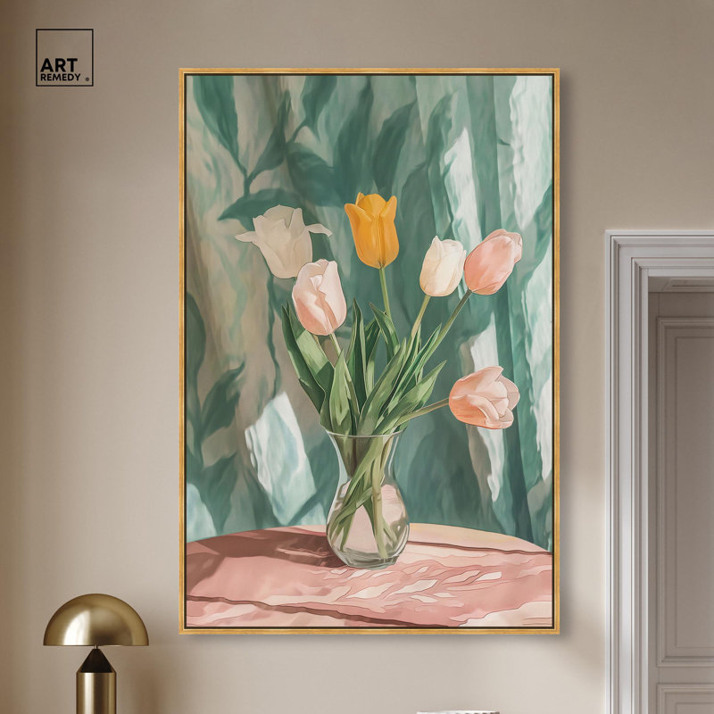 Décoration murale florale de table sur toile par Art Remedy, H 25 po x l 17 po, Cadre doré