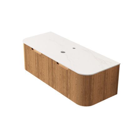 Armoire murale de 48 po avec comptoir en pierre frittée blanche et 2 tiroirs, robinet sans lavabo, motif en bois naturel, contreplaqué avec une bonne résistance à l'eau, panneaux de tiroir présentant 3D