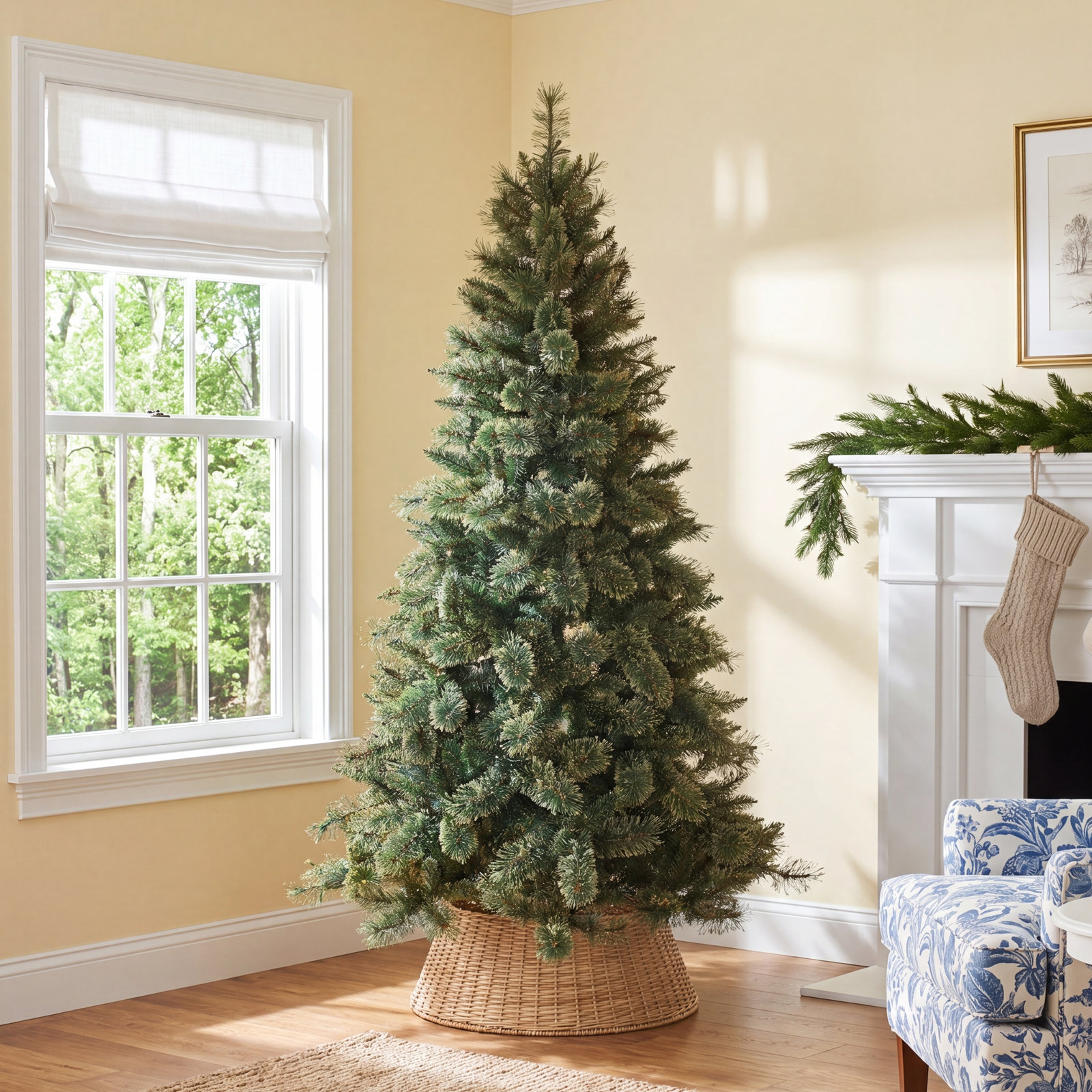 Dazzling Gold Glitter Cashmere Pine With Dual Color LED Lights, 6'