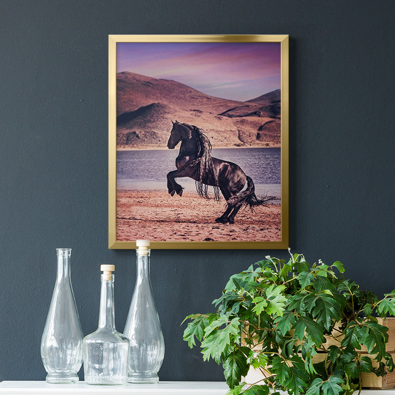 Toile encadrée de qualité supérieure Sunlit Horses II - prête à être accrochée, Or, H 20 po x l 16 po