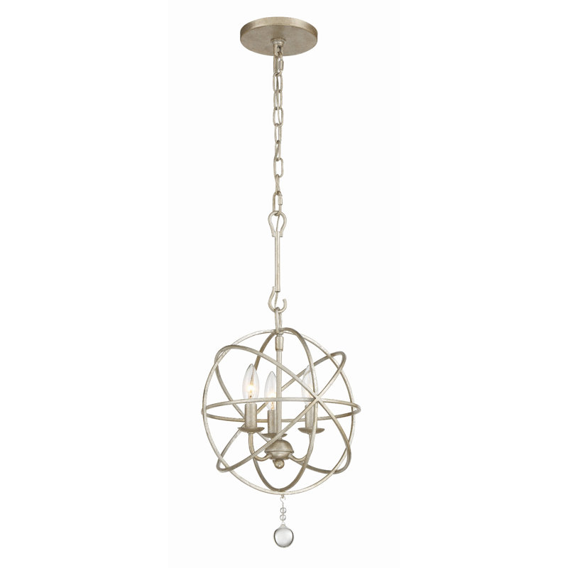 Mason 3 - Light Unique / Statement Globe Pendant with Crystal Accents, Olde Silver