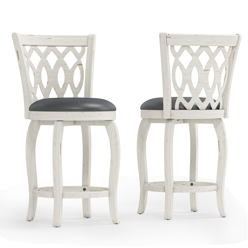 Swivel Upholstered Stool with Solid Wood Frame, White, Counter Stool (24" Seat Height)