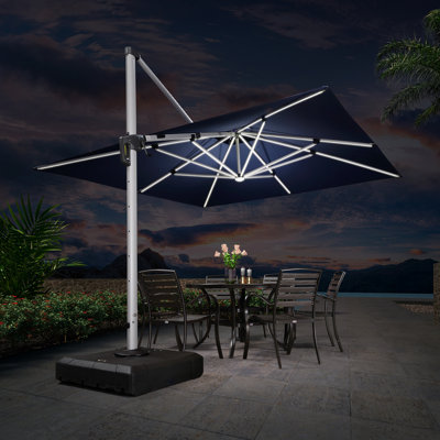 Tersk 11' x 11' Square Lighted Cantilever Umbrella,Navy