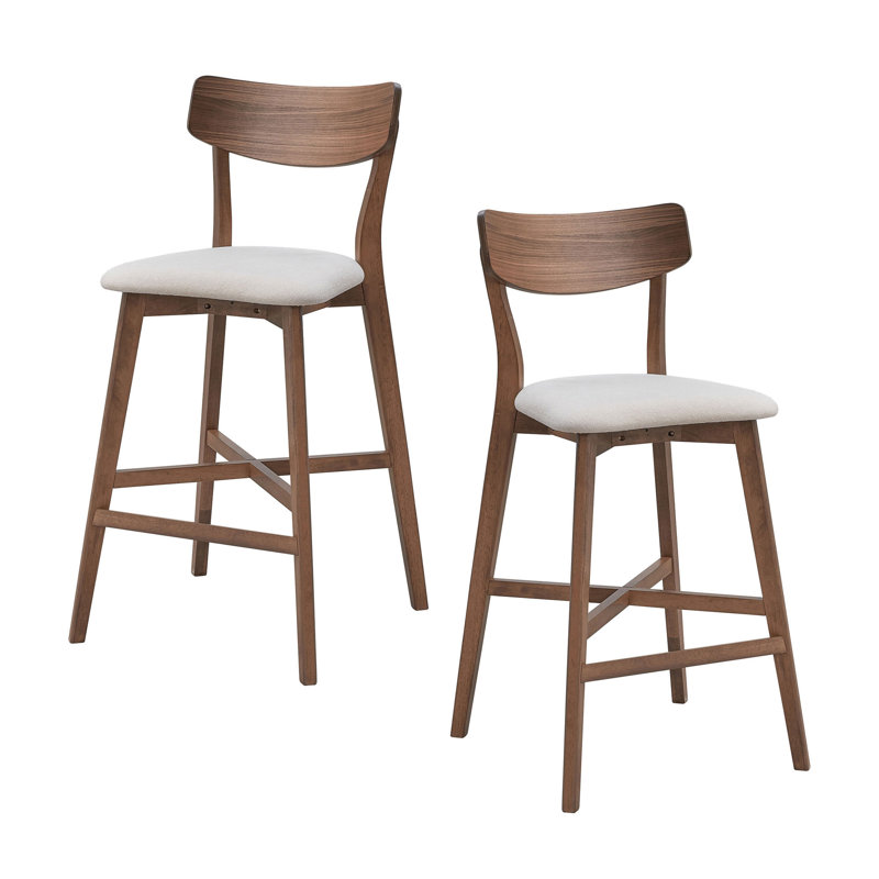 Wooden Bar Chairs Set Of 2, Walnut