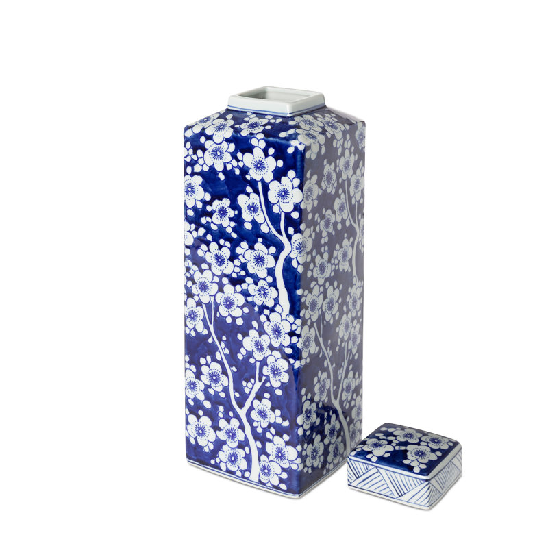 Imperial Ceramic Geometric Square Jar, Indigo, Small, 16.93" H x 5.51" W x 5.51" D, 39 pieces