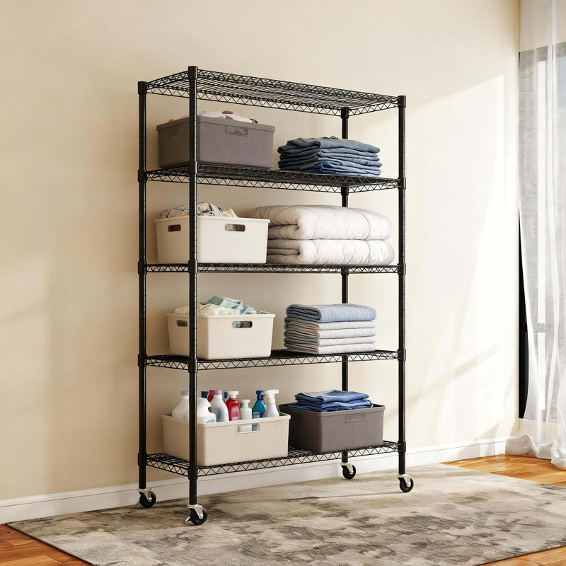 Heavy Duty 5 Tier Wire Shelving Unit Multi Purpose Metal Storage Rack 1650 Lbs Capacity Steel Storage Shelves Adjustable Metal Shelf With  Wheels And Leveling Feet For Garage Kitchen Warehouse Office