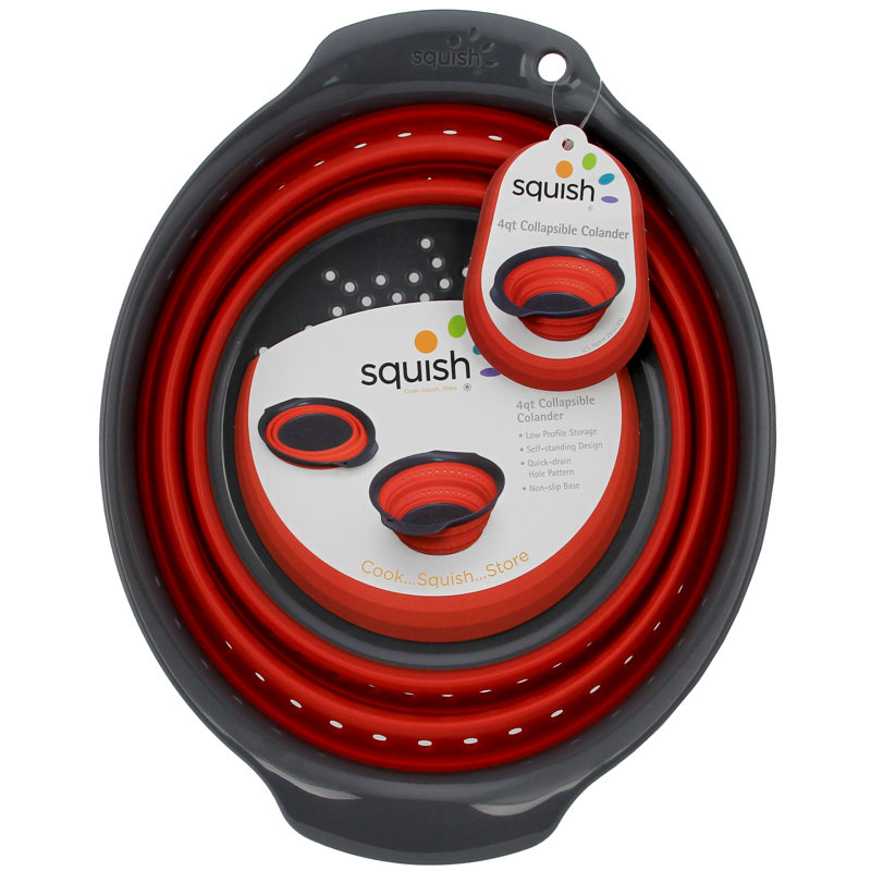 Squish Plastic Colander, Red/Gray