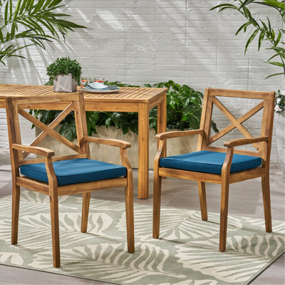 Chaise de salle à manger de 2 personnes avec coussins bleus pour le jardin romantique - Bois massif, élégant et confortable