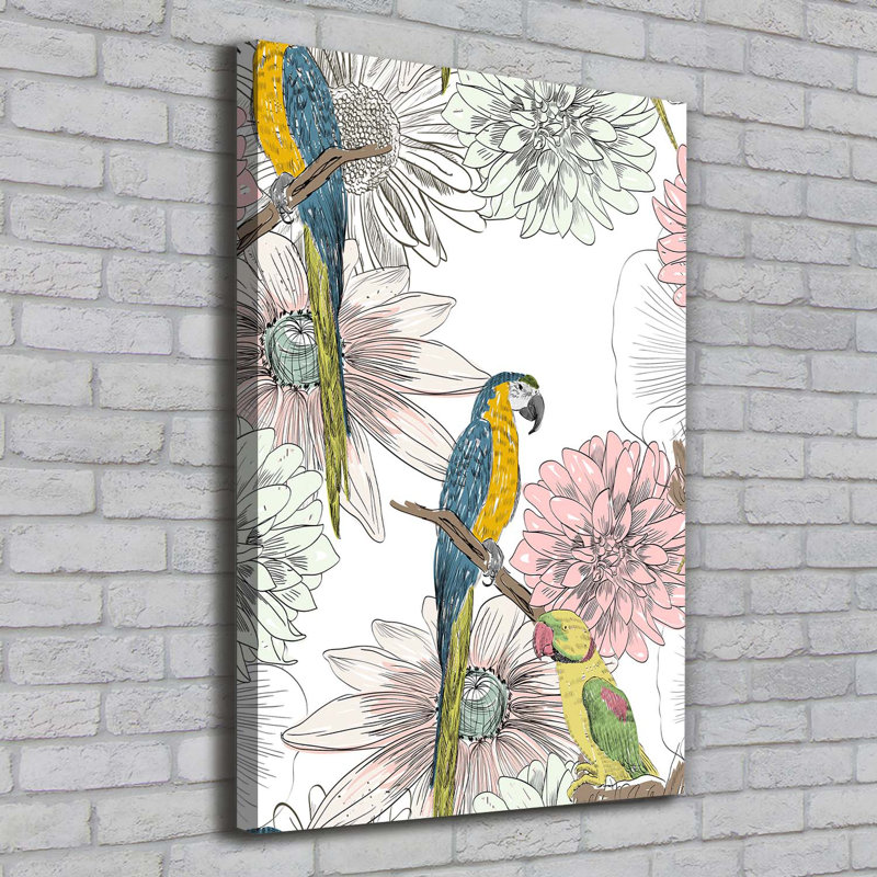 Parrots And Flowers - Wrapped Canvas Print