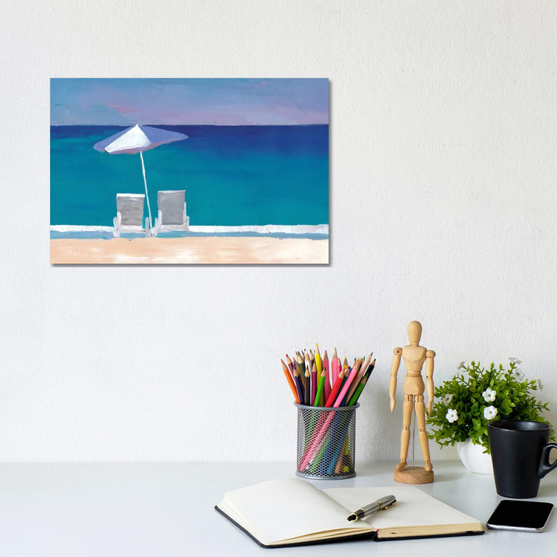 Beach Chair And Parasol On The Beach by Markus & Martina Bleichner - Wrapped Canvas Painting, 20.32 cm H x 30.48 cm W