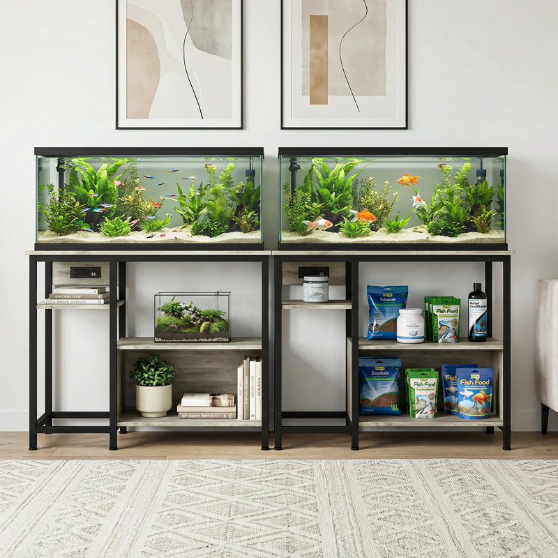 Support d'aquarium de 40 à 50 gallons, support de réservoir de poisson robuste 600LBS avec armoire et prise de courant, Grey