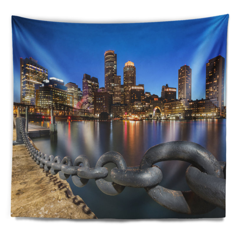 «Cityscape Boston Skyline at Dusk Tapisserie», H 32 po x l 39 po