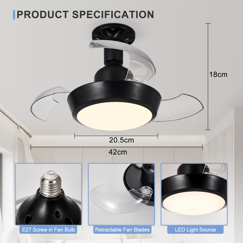 42cm Ceiling Fan with Light Kit, Black