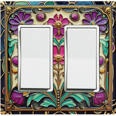 Couvercle de plaque d'interrupteur en métal; Impression de bascule GFI de taille standard US 2 bandes - élégantes fleurs en verre coloré