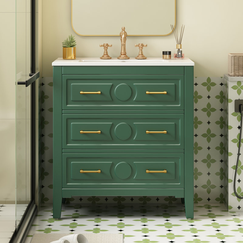 Ensemble de meuble-lavabo avec lavabo en céramique, Vert