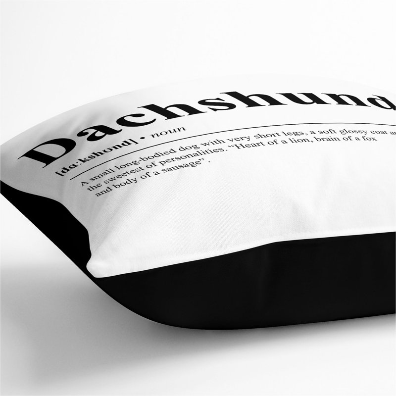 Dictionary Dachshund Typography Square Throw Cushion, 55cm H x 55cm W x 20cm D, Black