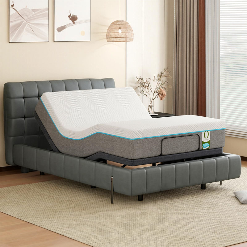 Structure de lit réglable avec matelas en mousse viscoélastique gélifiée blanche de 12 pouces, Double