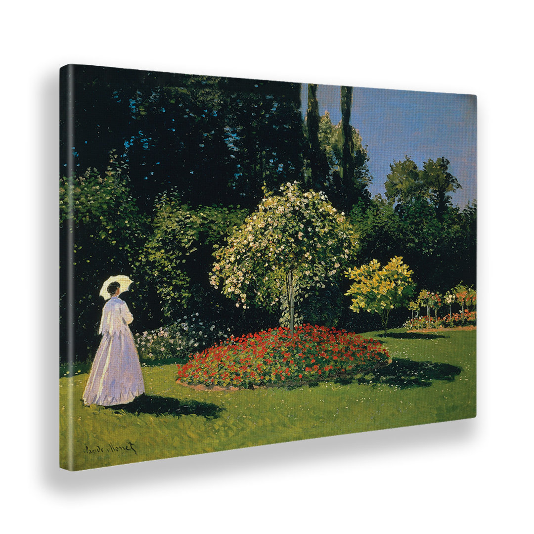 Gerahmtes Leinwandbild Woman and Garden von Claude Monet