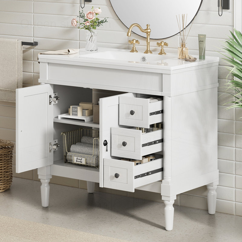 Meuble-lavabo 36 po avec lavabo en céramique, Blanc