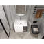 Meuble-lavabo mural compact avec lavabo en céramique, blanc brillant et verre gris