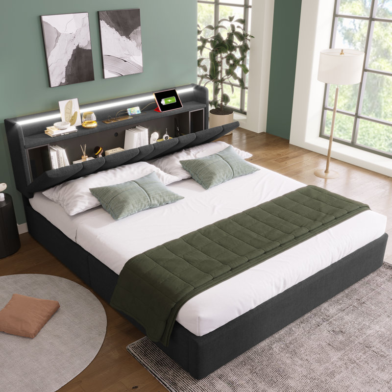 Smart Storage Bed With Uk Plug Sockets - Usb Charging & App-controlled Led Lights, Kingsize (5')
