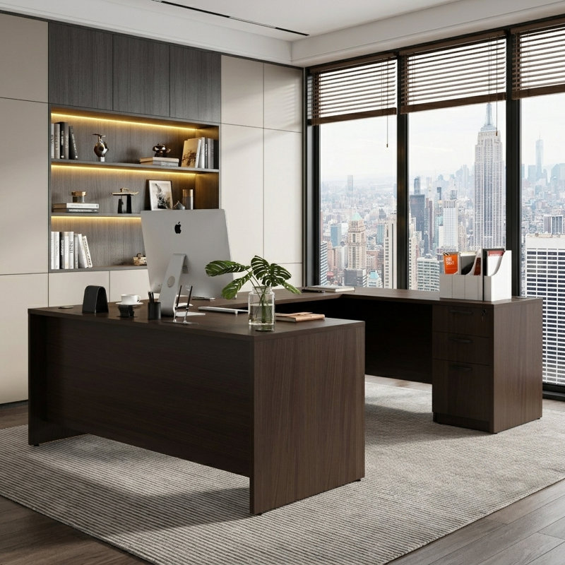 U-Shaped Executive Desk, Brown