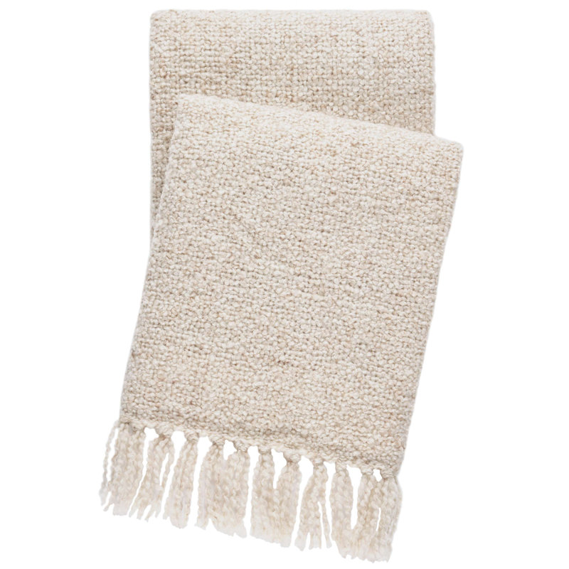 Natural Boucle Throw Blanket with Fringe