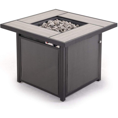 Foyer extérieur au gaz propane de 32 pouces Latitude Run®, table de foyer carrée avec base en polyester enduit de PVC et carreau de céramique, polyester enduit de PVC