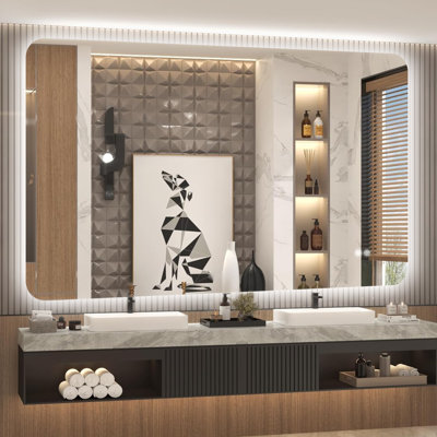 Tri-Color Temperature Adjustable Brightness Tempered Glass Bathroom Mirror, Defogging,  UR And LTL Approved