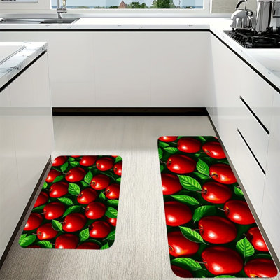 Ensemble de 2 tapis de sol en flanelle à motif pomme rouge lustré