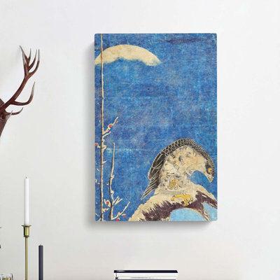 Hawk Perched on a Branch by Isoda Koryusai - Wrapped Canvas