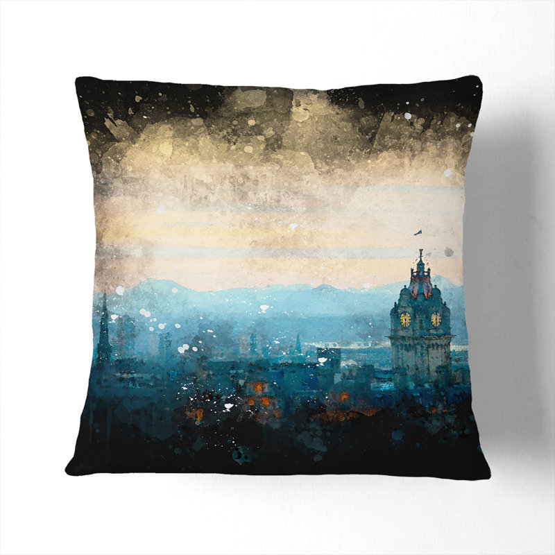Edinburgh Skyline in Scotland Cushion with Filling, 40cm H x 40cm W x 15cm D, White