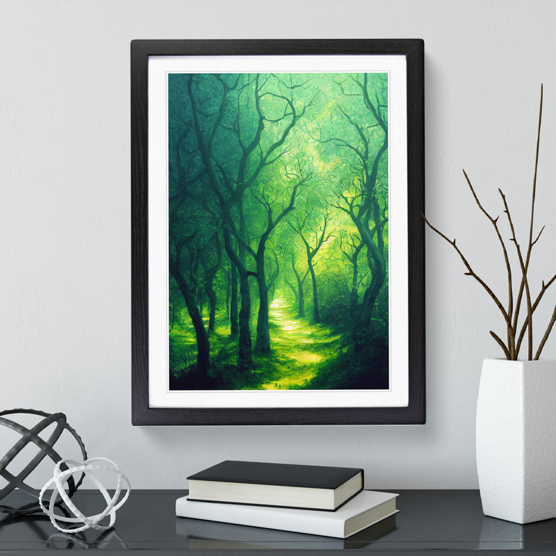 Blissful Forest - Painting, Black Framed, 36cm H x 27cm W x 2cm D, White