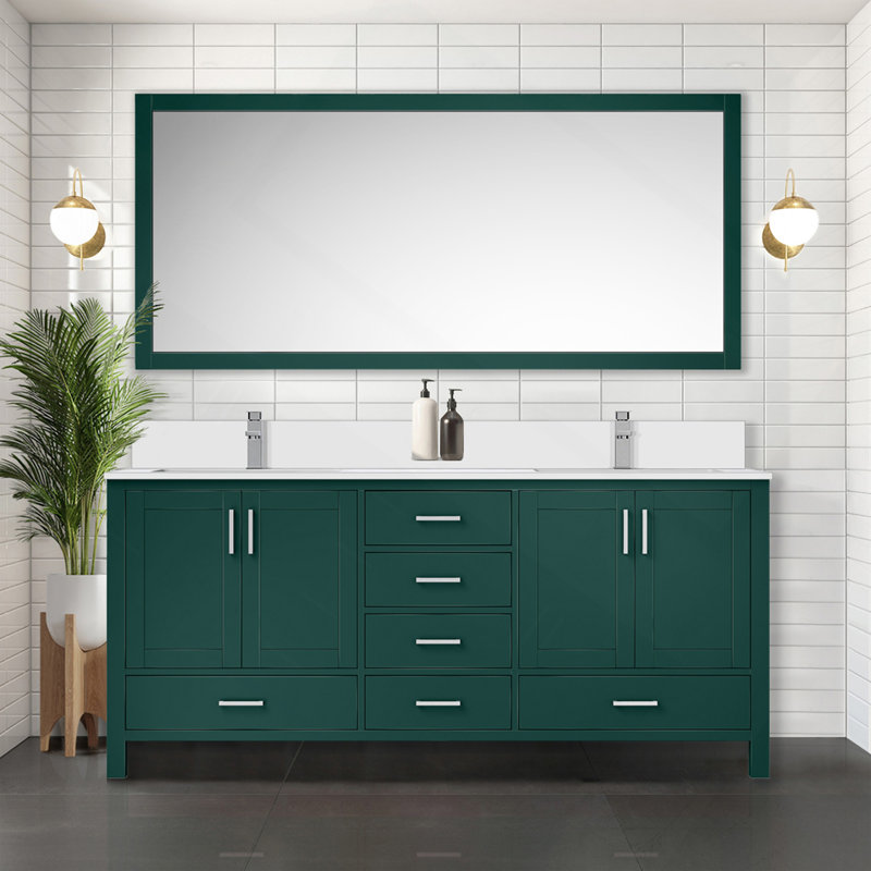 Meuble-lavabo double vert 72 po X P 22 po D, avec plateau en marbre de culture, H 34,25 po x l 72 po x P 22 po, Vert