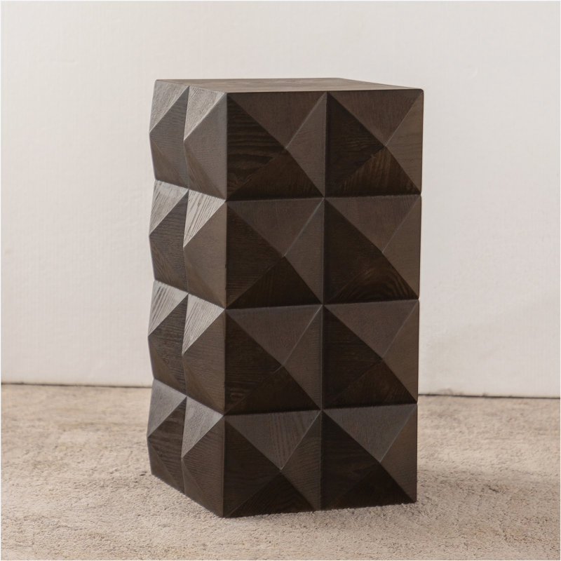 23.62"Height Three-dimensional Embossed Pattern Design Retro Side Table Retro Wooden Nightstand Brown
