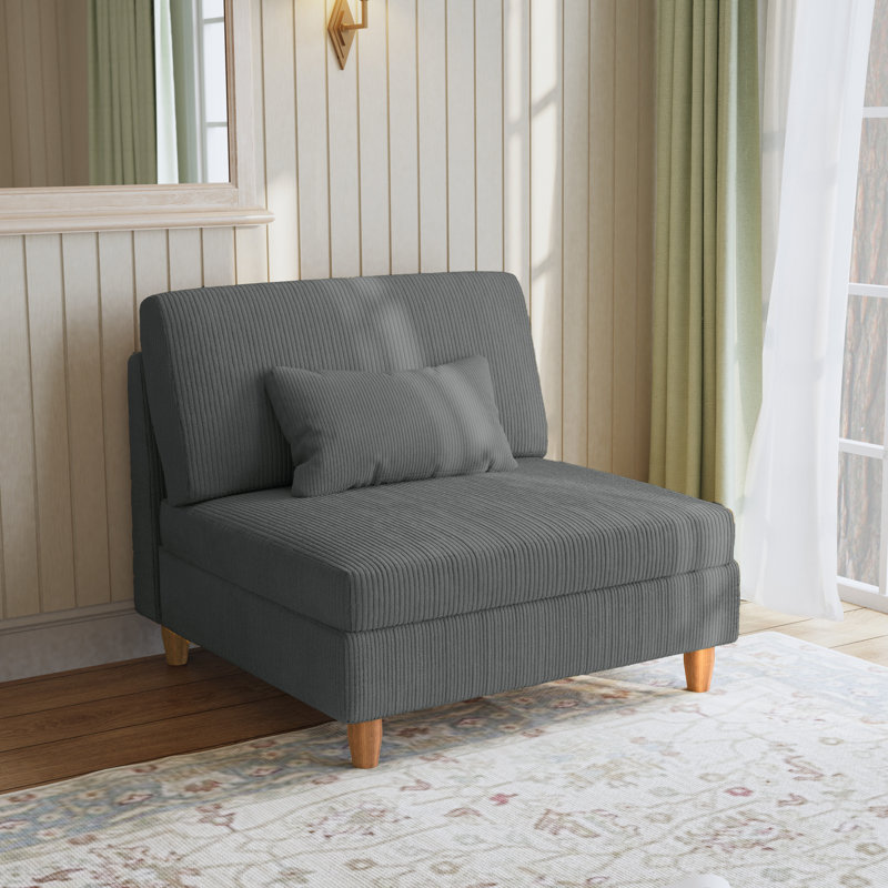 Seemab Upholstered Gray Corduroy Armless Chair with Pillow Back, Single Chair Module Part For Sectional Sofa, Gray