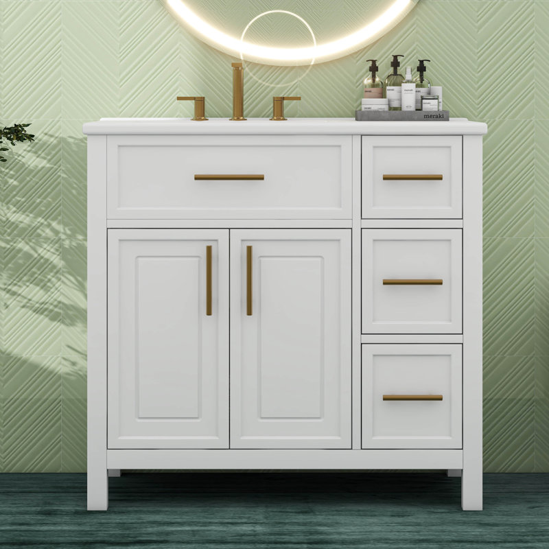Meuble-lavabo 36 po avec comptoir, deux portes et trois tiroirs, Blanc