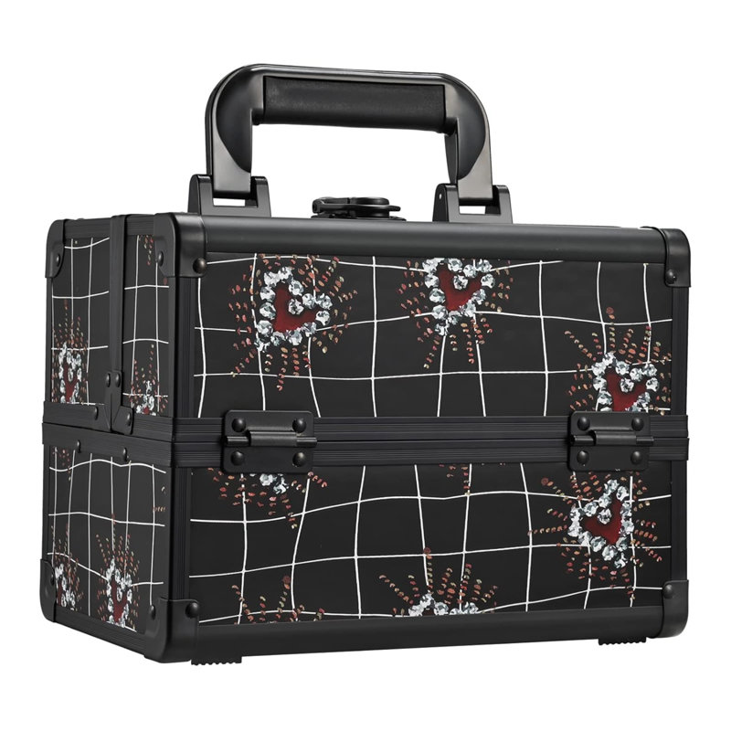 Boîte de maquillage Organisateur de trousse de maquillage portable 2 plateaux Boîte de rangement pour cosmétiques avec miroir pour fournitures de cosmétologue