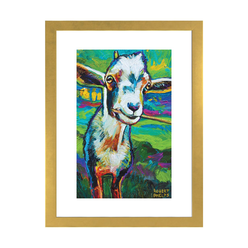 «Theo the Goat» par Robert Phelps - reproduction d'art, Encadré en papier doré, H 24 po x l 16 po x P 1 po