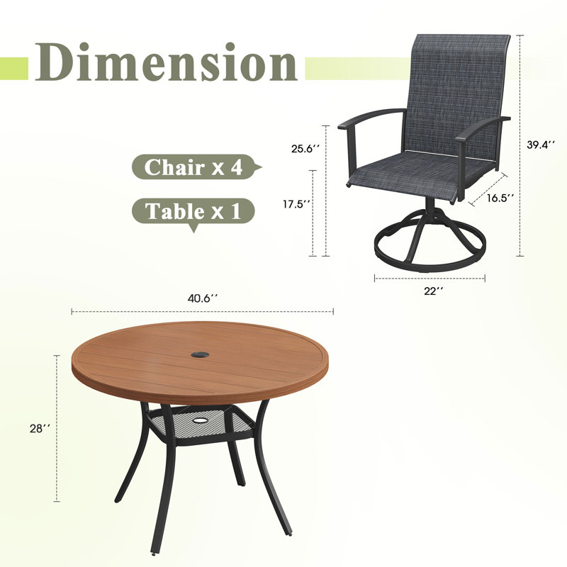 Ensemble repas pour 4 personnes avec chaises pivotantes 360 °, Brun bois brossé / brun