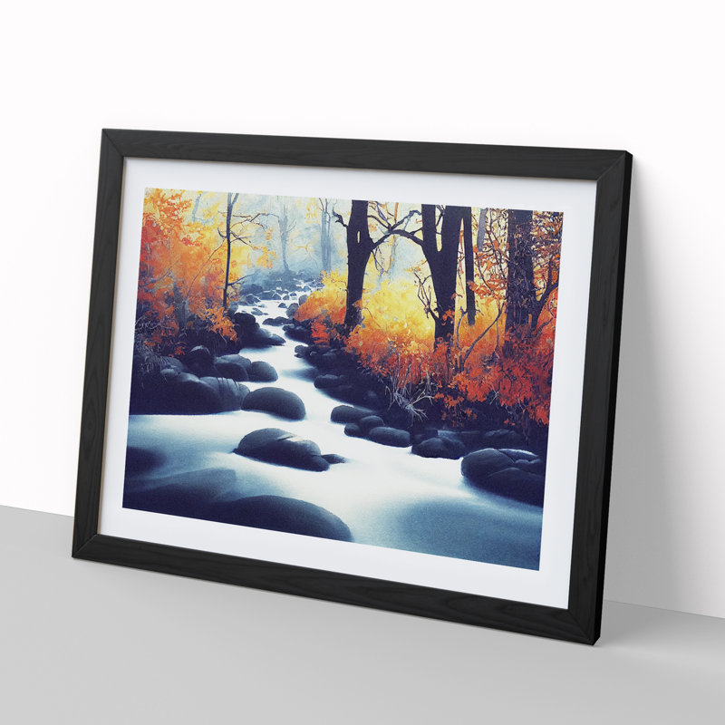 Autumn Forest Stream Vol.2 - Single Picture Frame Print, Black Framed, 25cm H x 34cm W x 2cm D