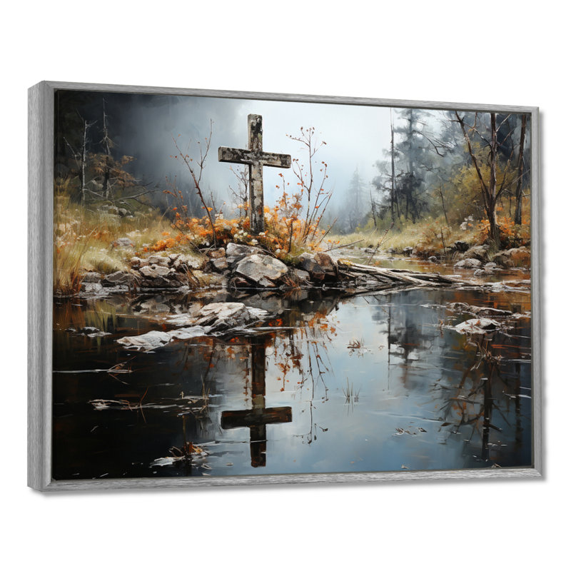 Art, toile, paysage, H 16 po x l 32 po x P 1 po, Encadrement argenté