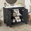 Meuble-lavabo de 36 po avec lavabo, aspect rétro, bois massif et fermeture en douceur, finition à poignées cachées, bois fait à la main, espace de rangement généreux patiné-2101322353-2101322352