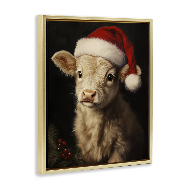 Cadre flottant de Noël Highland Cow, par Arlington Prints, H 21 po x l 17 po, Cadre flottant métallique doré