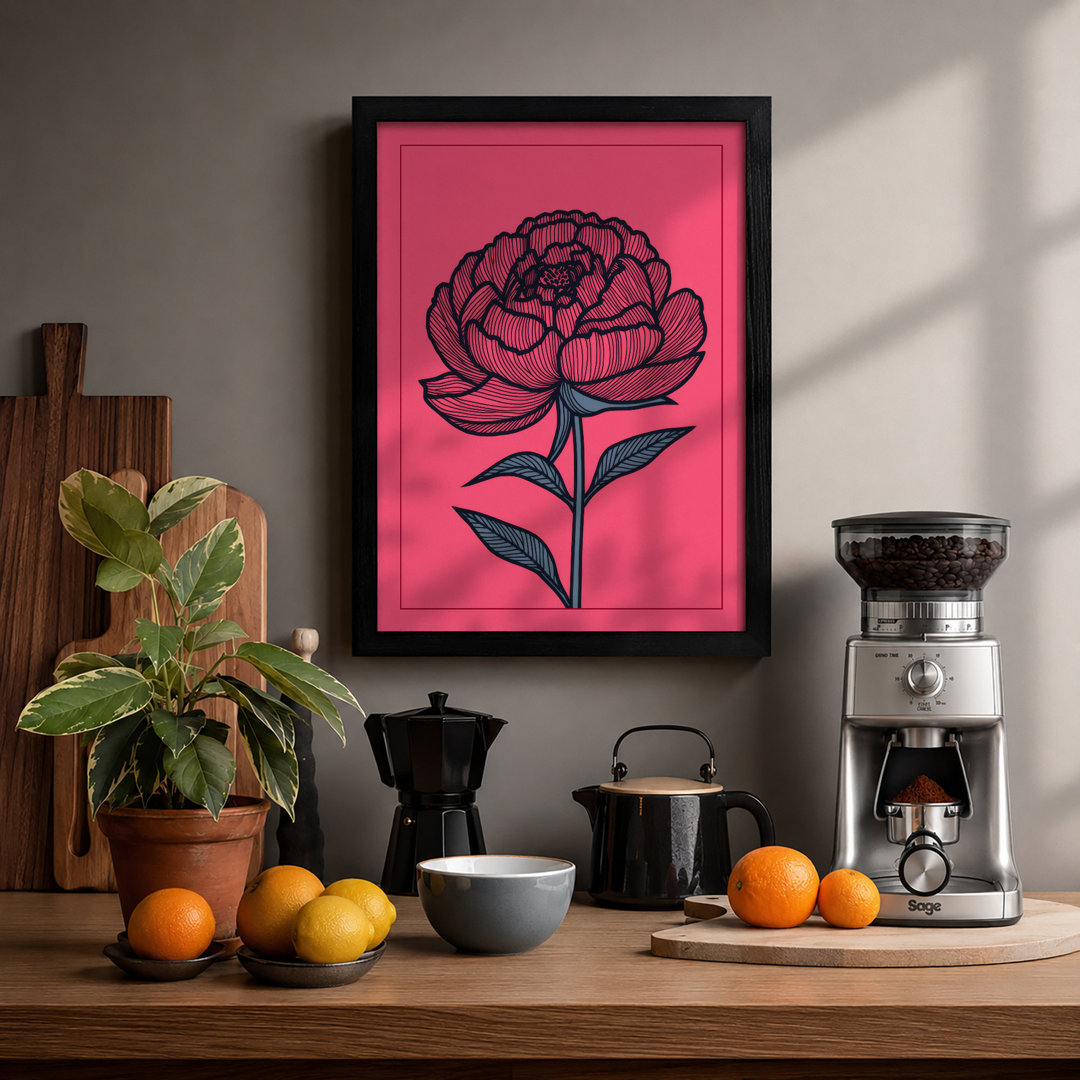 Peony in Ink Botanical - Framed Print
