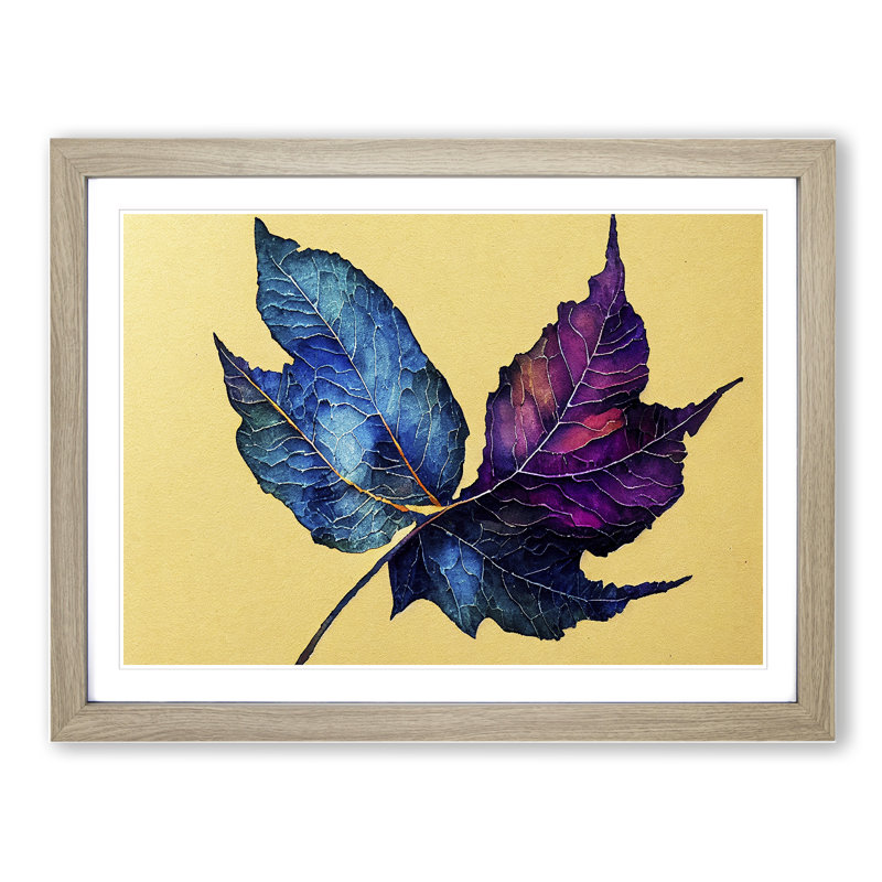 Stunning Plant Leaf - Single Picture Frame Print, 46cm H x 64cm W x 2cm D, Oak