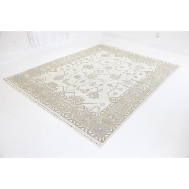 Pearl Hand Knotted Wool Geometric Area Rug, Rectangle 9' x 12'