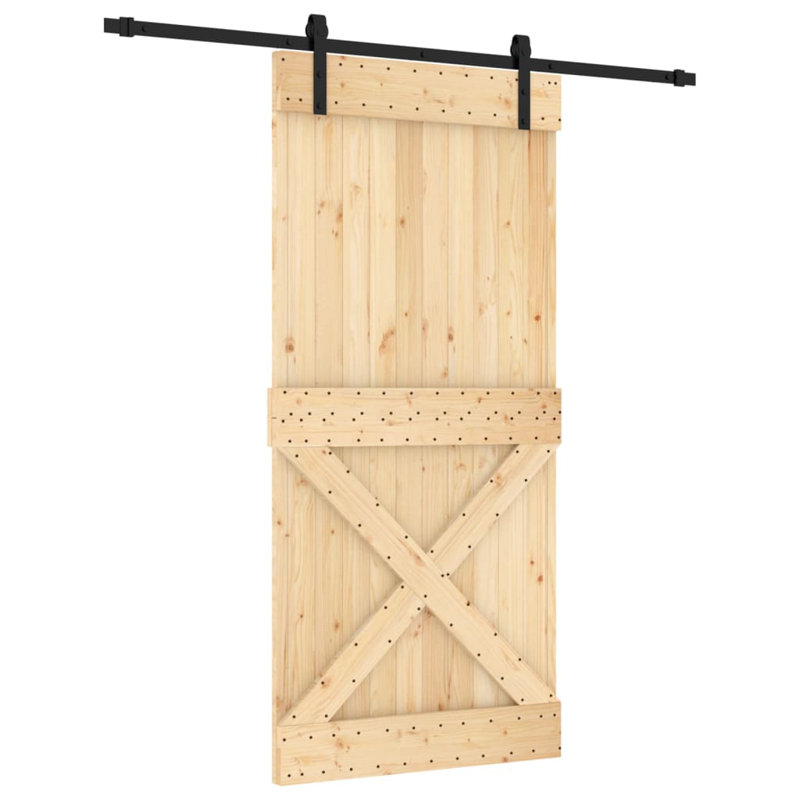Vidaxl Sliding Door With Hardware Set 37.4X82.7" Solid Wood Pine, 37" x 83", Black